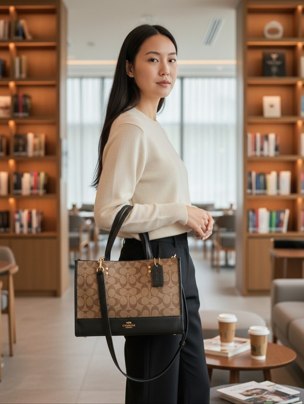 Coach 1955 Dempsey Carryall Sholder Bag In Signature Brown & Black - Picture 6 of 6